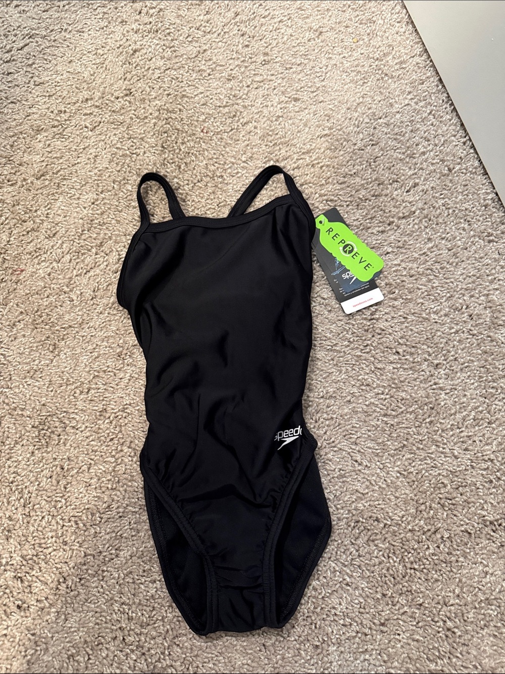 Speedo Black Girls One-Piece Swimsuit with Thin Straps